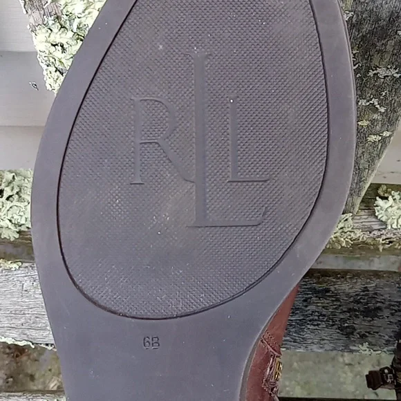 Lauren Ralph Lauren Brown Genuine Leather Shaw Studded Strap Zip Ankle Boots 6 - Picture 9 of 9